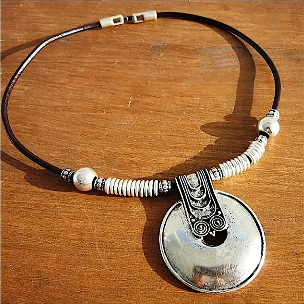 Boho Silver Statement Tribal Choker Necklace - Picture 2 of 4